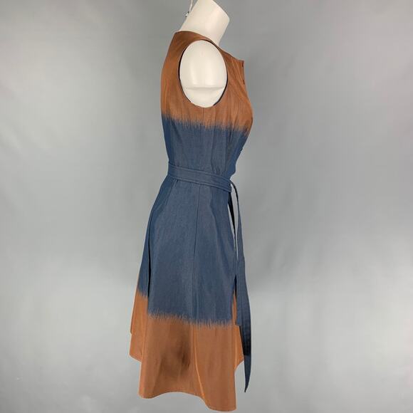 CAROLINA HERRERA Size 8 Navy Brown Cotton Blend Ombre Sleeveless Dress - Picture 2 of 5